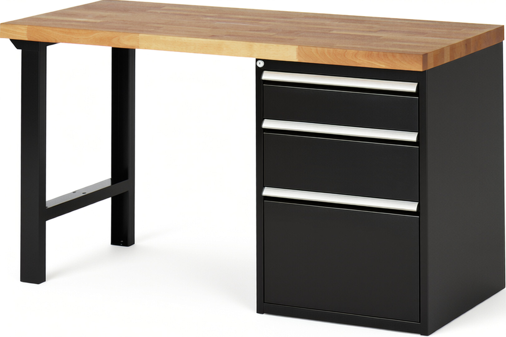 RAU Werkbank schwarz - Breite 150 cm - Tiefe 70 cm - Höhe 89 cm - Buche-Massiv Arbeitsplatte 40 mm