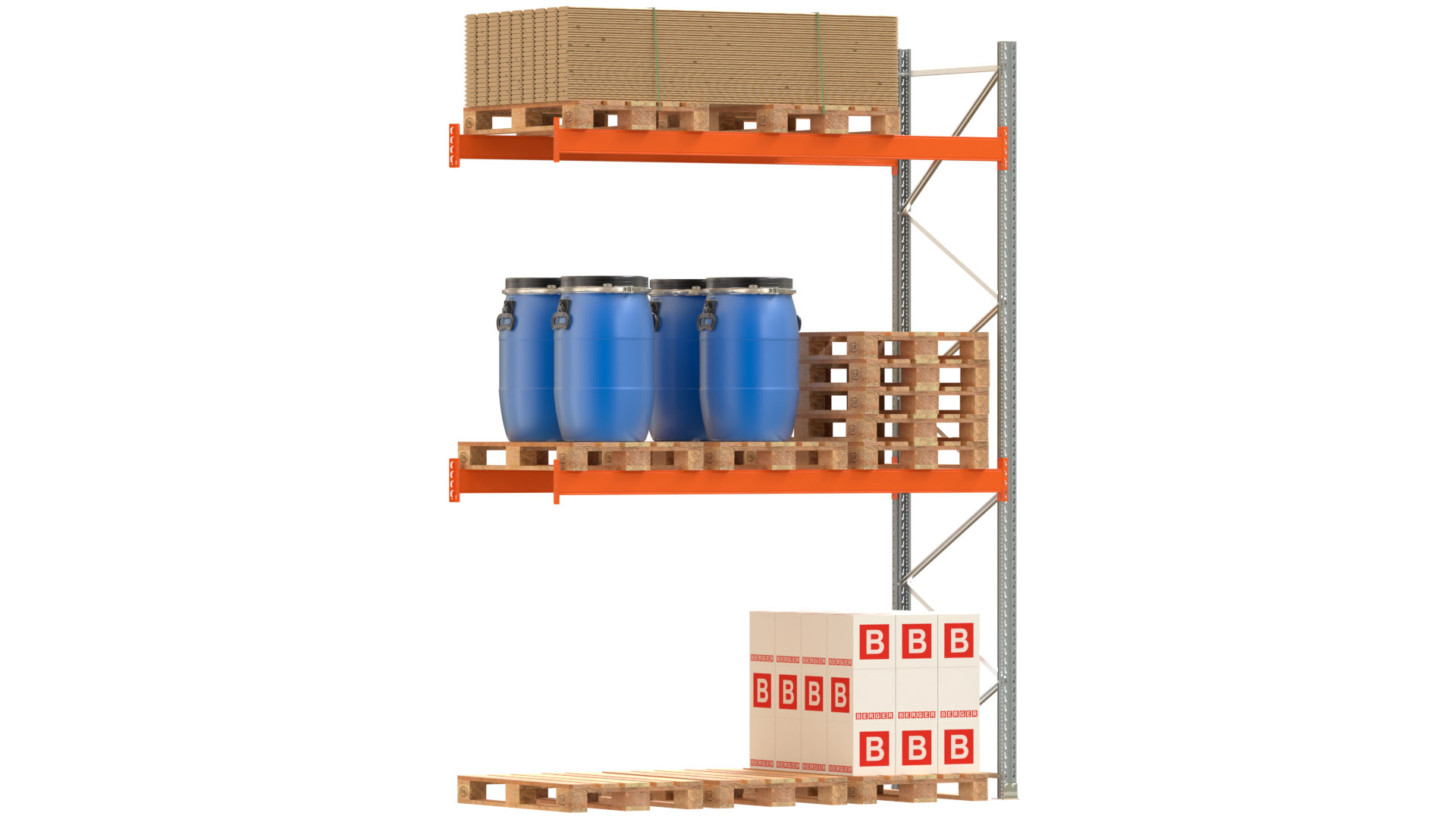 Palettenregal ARTUS - Anbaufeld - Breite 278,5 cm - Höhe 400 cm - Tiefe 110 cm - 2 Träger Ebenen