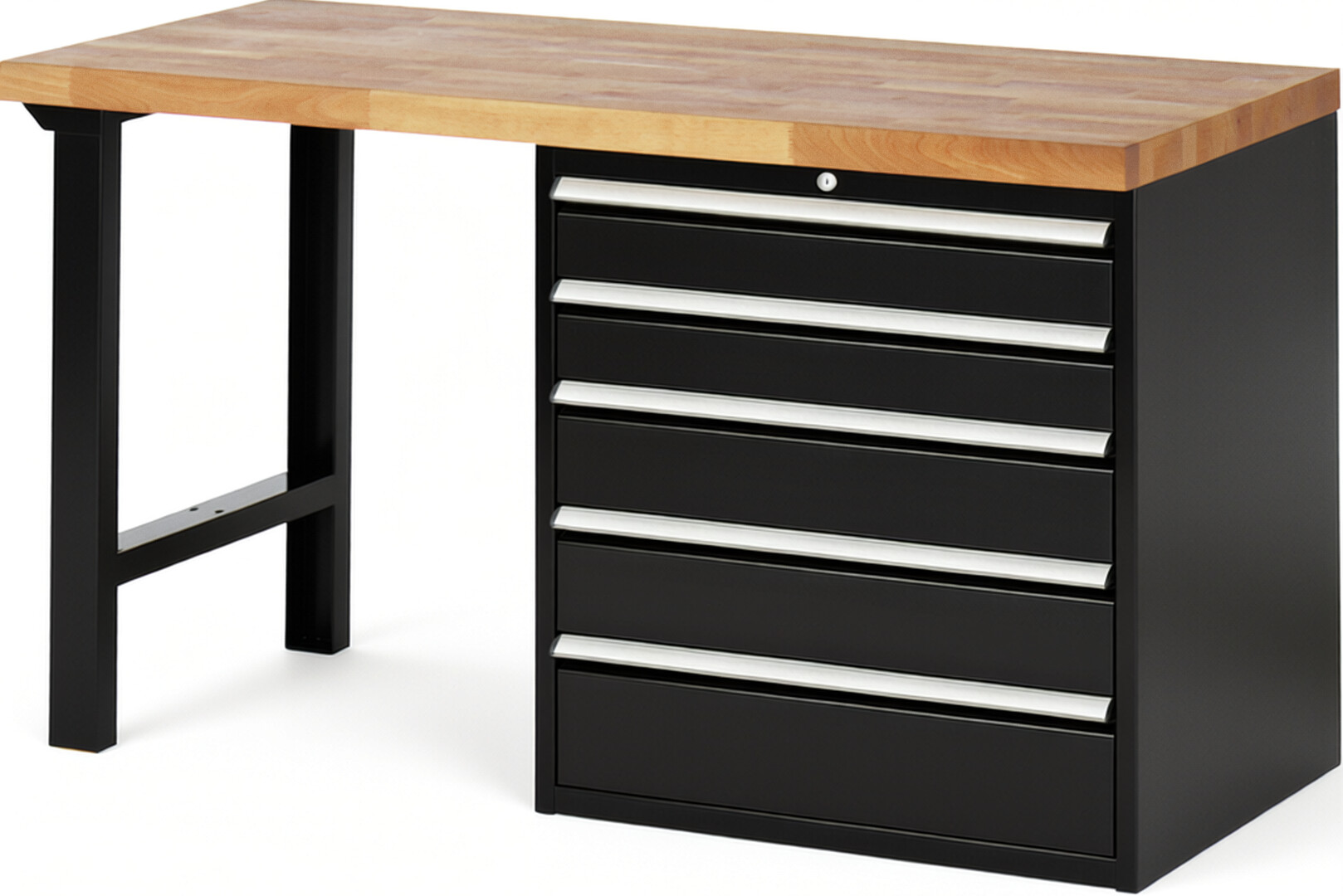 RAU Werkbank schwarz - Breite 150 cm - Tiefe 70 cm - Höhe 89 cm - Buche-Massiv Arbeitsplatte 40 mm