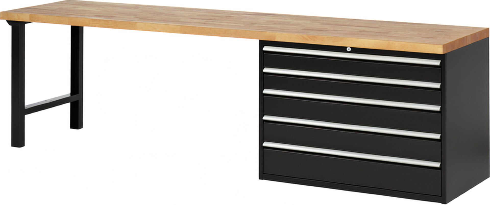 RAU Werkbank schwarz - Breite 300 cm - Tiefe 70 cm - Höhe 89 cm - Buche-Massiv Arbeitsplatte 40 mm