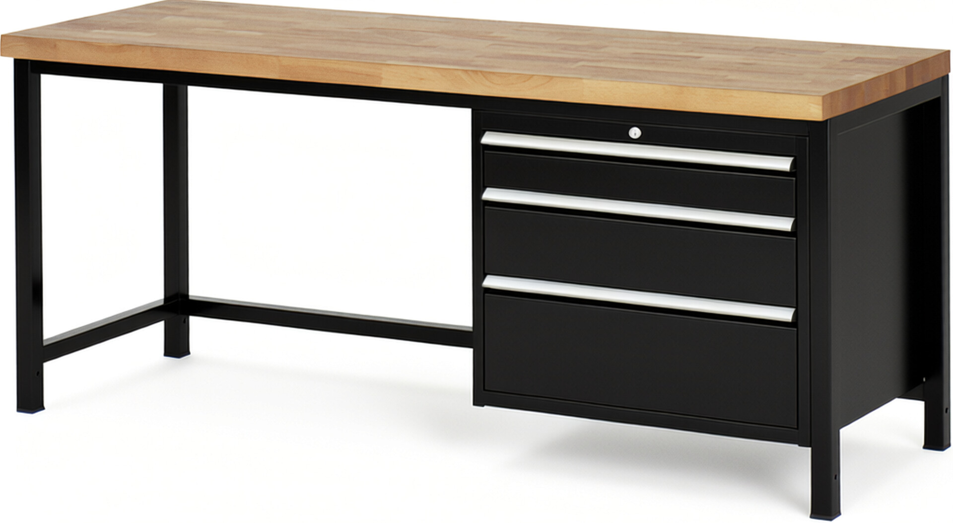 Werkbank Modell 8259 schwarz, BxTxH 2000x700x840-1040 mm,  Buche-Massiv Arbeitsplatte 40 mm,  3 Schubladen mit  Vollauszug 100 % und  SoftClosing