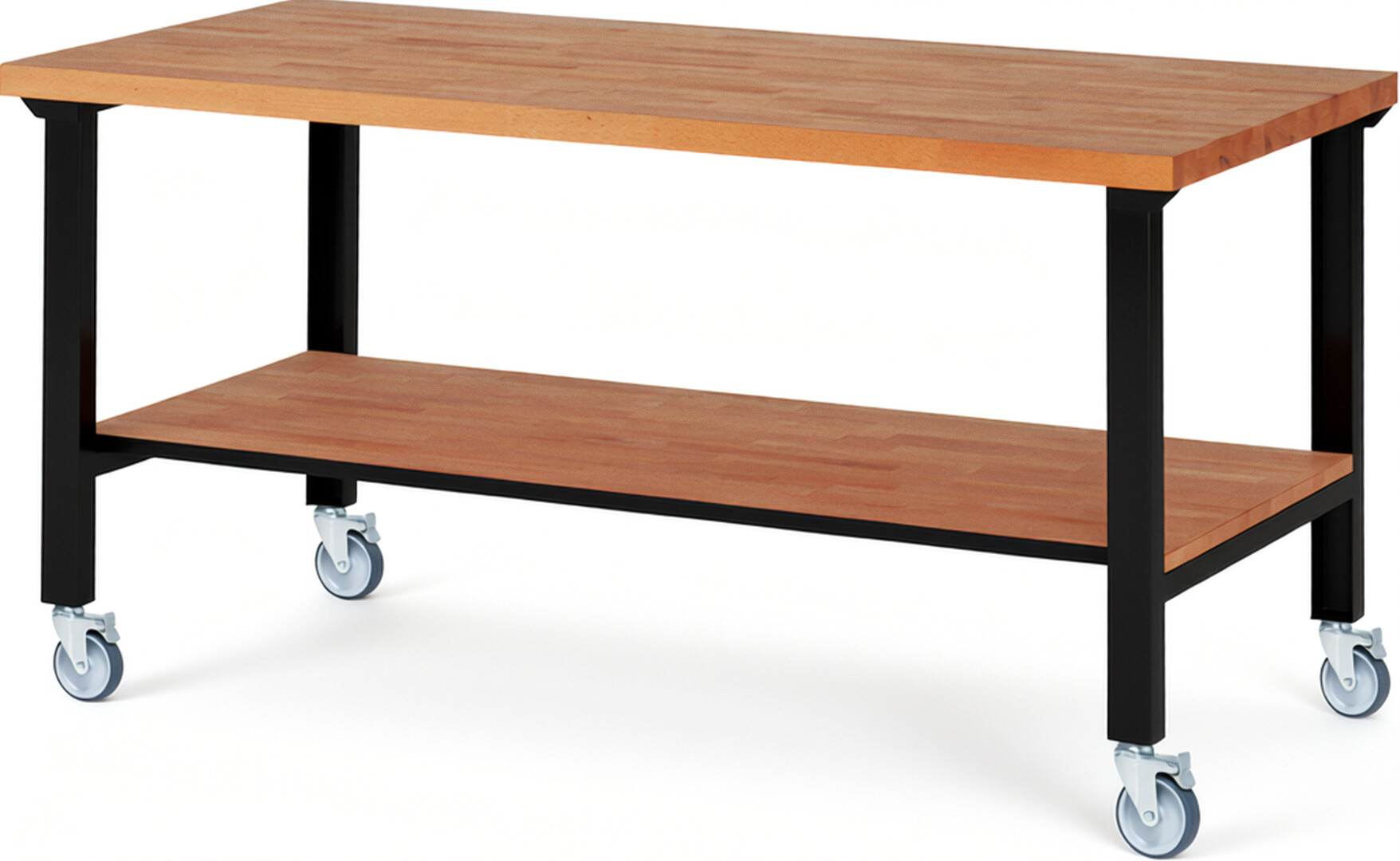 RAU Werkbank schwarz - Breite 200 cm - Tiefe 90 cm - Höhe 100 cm - Buche-Massiv Arbeitsplatte 40 mm