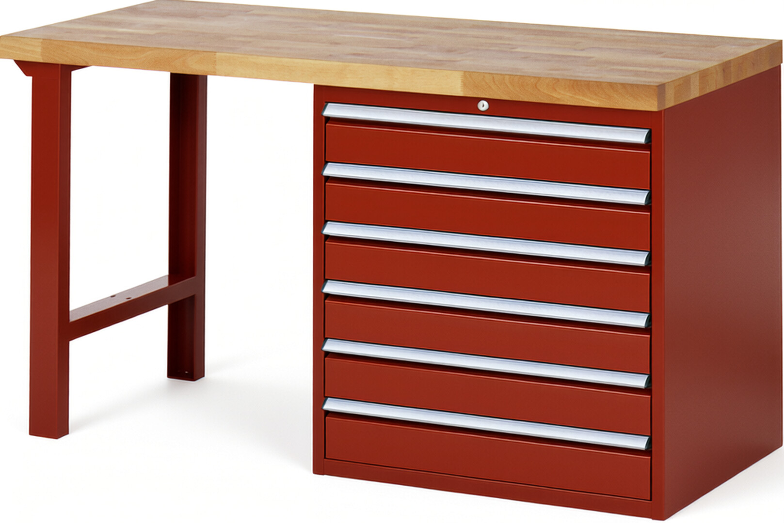 RAU Werkbank rot - Breite 150 cm - Tiefe 70 cm - Höhe 89 cm - Buche-Massiv Arbeitsplatte 40 mm