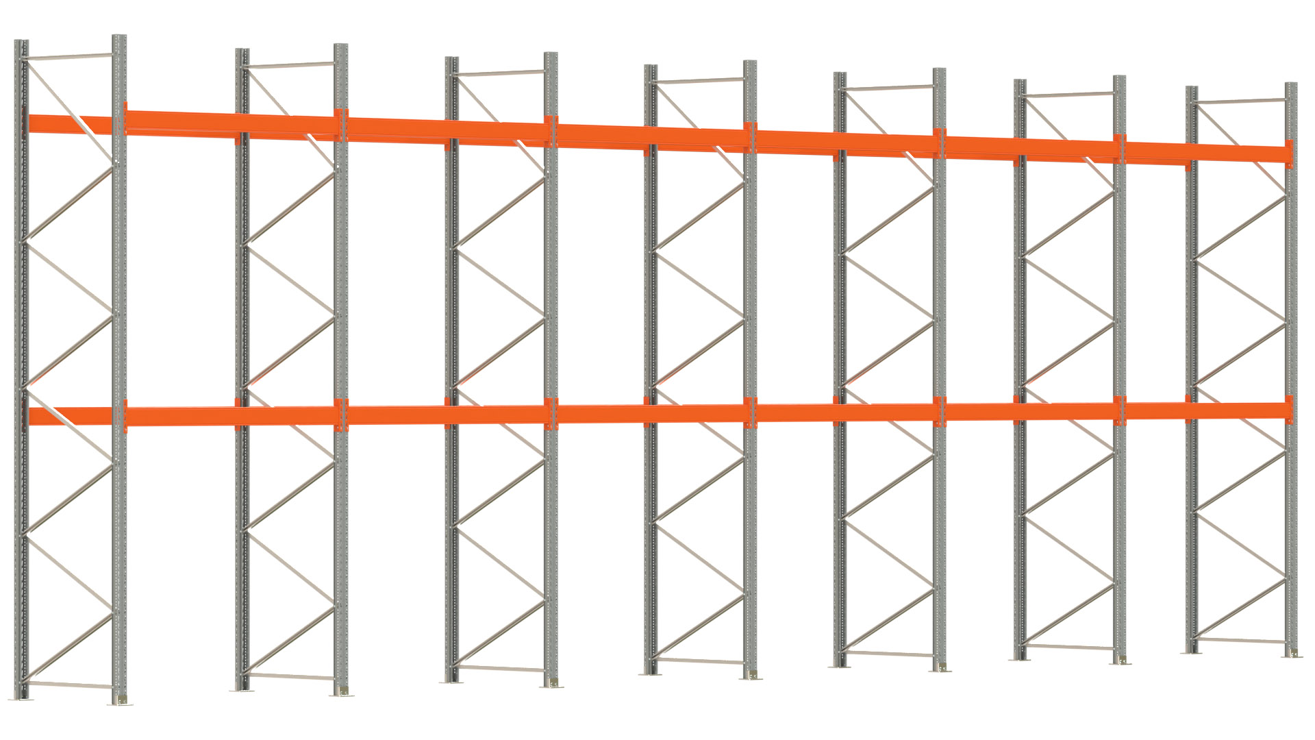 Palettenregal ARTUS - Breite 1199,5 cm - Höhe 450 cm - Tiefe 110 cm - 2 Träger-Ebenen - max. Fachlast 2000 kg - 36 Palettenstellplätze
