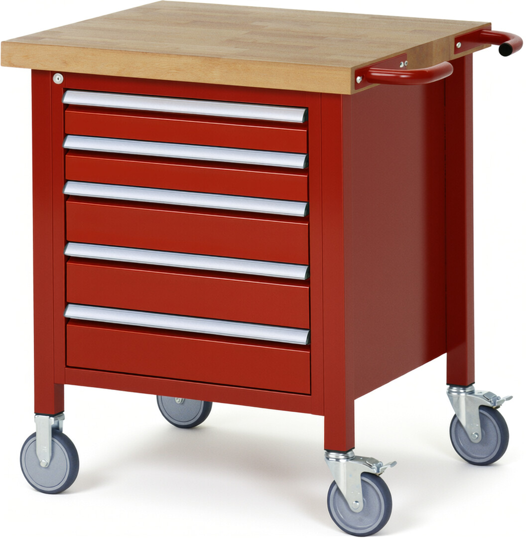 RAU Werkbank rot - Breite 75 cm - Tiefe 70 cm - Höhe 88 cm - Buche-Massiv Arbeitsplatte 40 mm