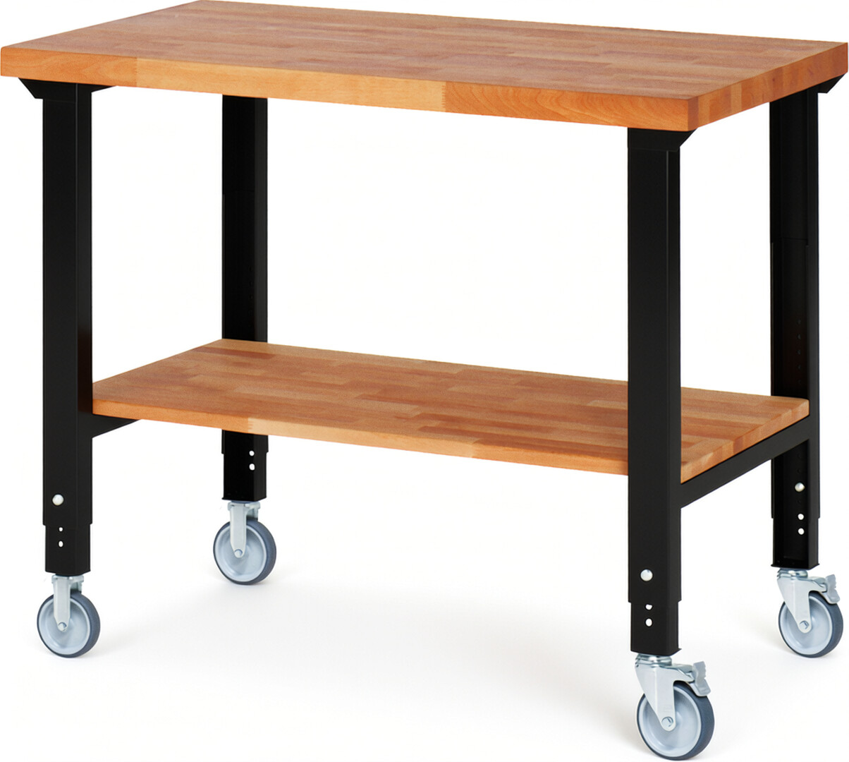 RAU Werkbank schwarz - Breite 125 cm - Tiefe 70 cm - Höhe 100 cm - Buche-Massiv Arbeitsplatte 40 mm