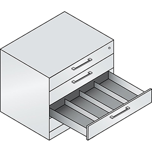 Schubladenschrank, Karteischrank, BxTxH 800x600x698 mm, DIN A6, vierbahnig, 4 Schubladen, Bügelgriff, RAL 9010 reinweiß