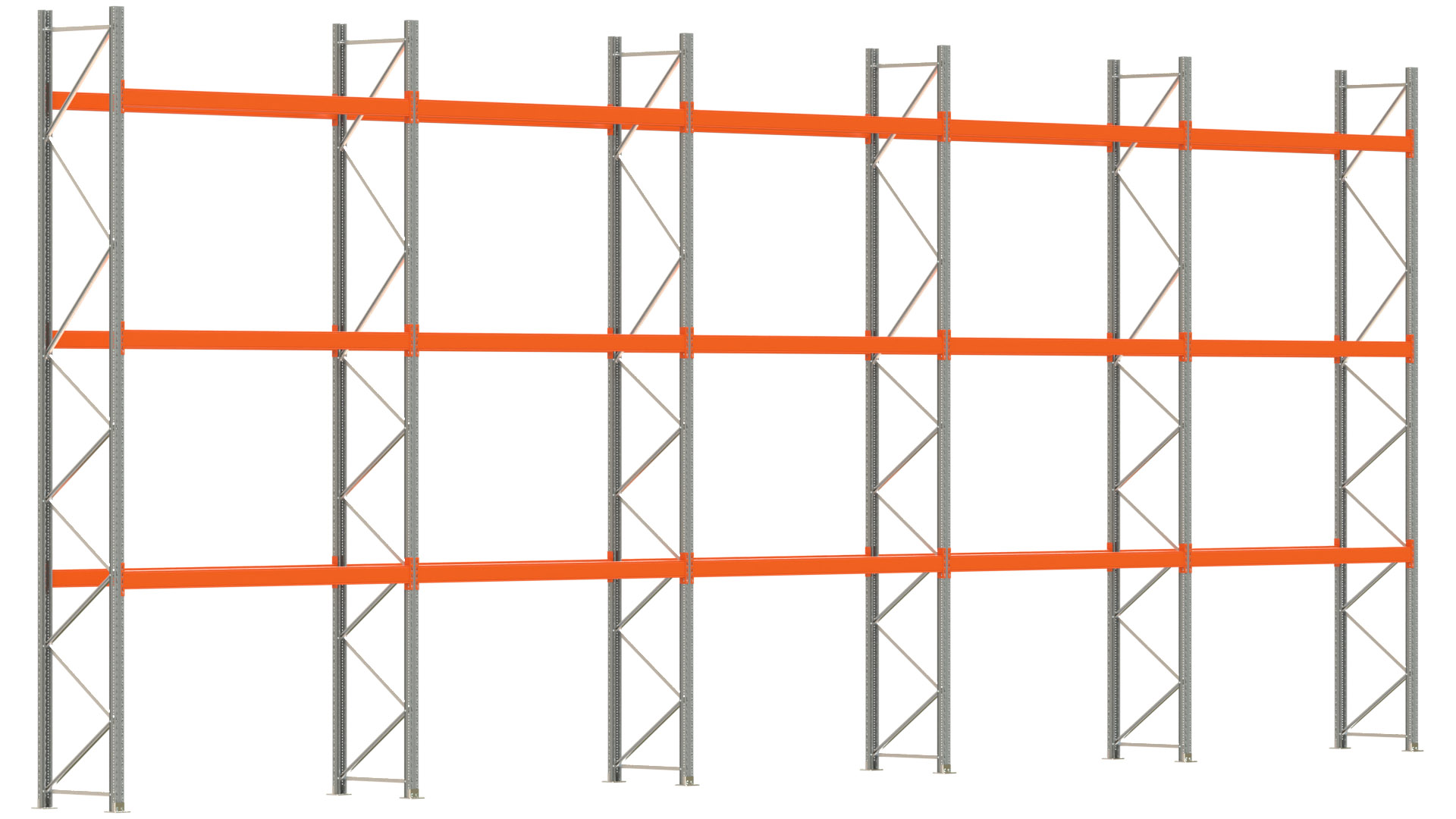 Palettenregal ARTUS - Breite 1401 cm - Höhe 550 cm - Tiefe 80 cm - 3 Träger-Ebenen - max. Fachlast 3000 kg - 40 Palettenstellplätze