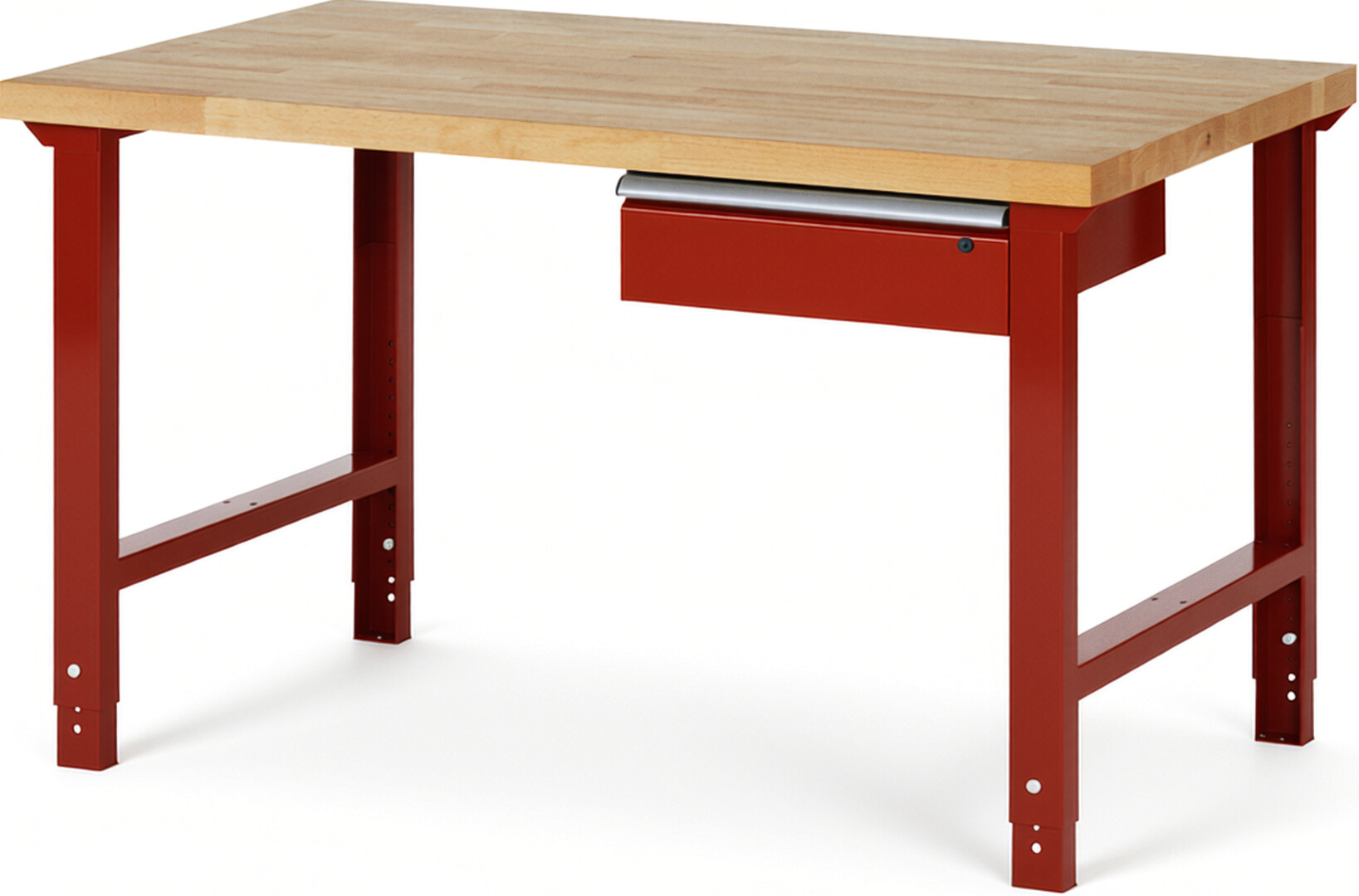 RAU Werkbank rot - Breite 150 cm - Tiefe 90 cm - Höhe 114 cm - Buche-Massiv Arbeitsplatte 40 mm