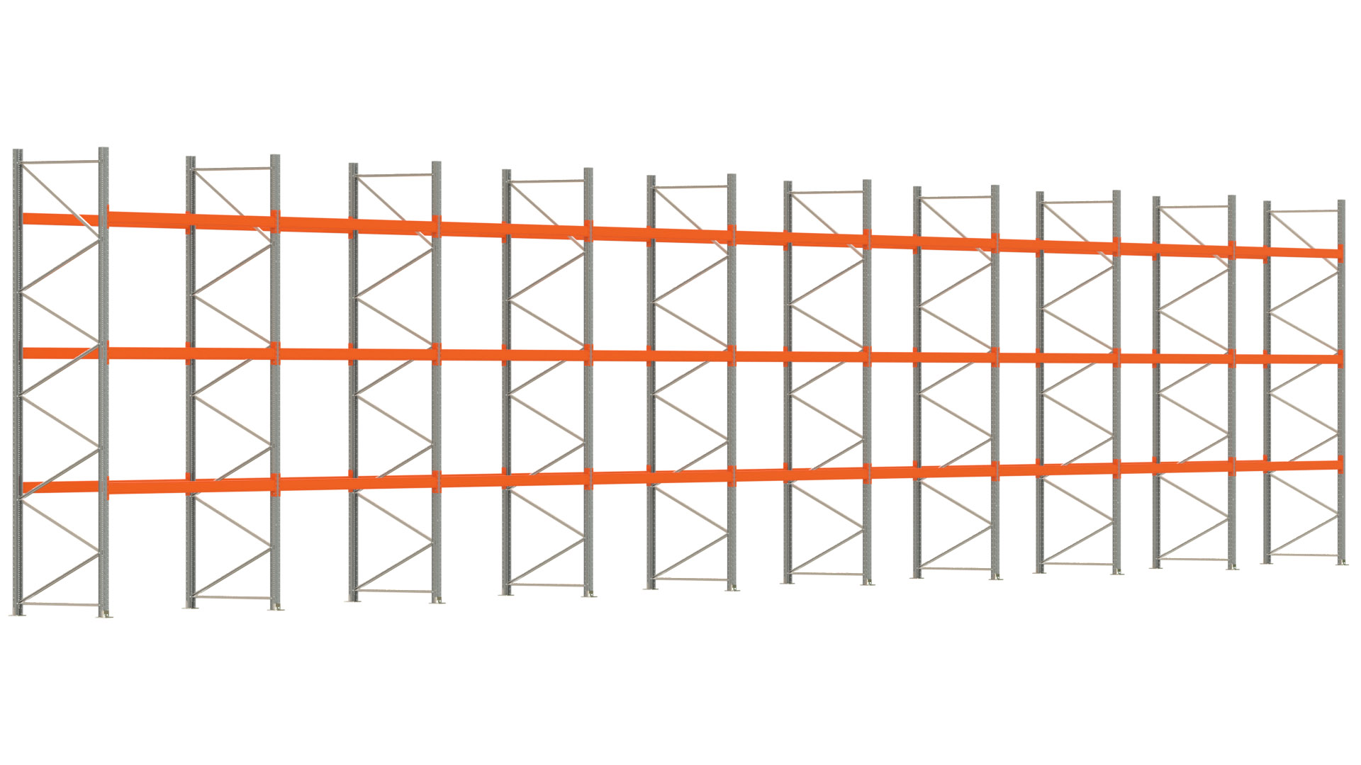 Palettenregal ARTUS - Breite 2515 cm - Höhe 450 cm - Tiefe 110 cm - Fachlast 2000 kg - 108 Palettenstellplätze