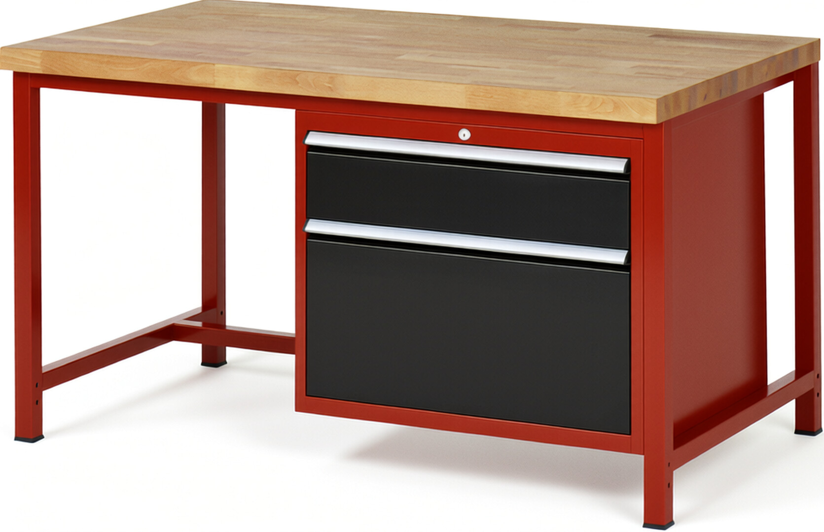 RAU Werkbank rot - schwarz - Breite 150 cm - Tiefe 90 cm - Höhe 84 cm - Buche-Massiv Arbeitsplatte 40 mm