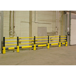 Verkehrsbarriere, Spezialkunststoff, vierzeilig, Mittelpfosten, Höhe 1200 mm, Breite 1000 mm, gelb/schwarz