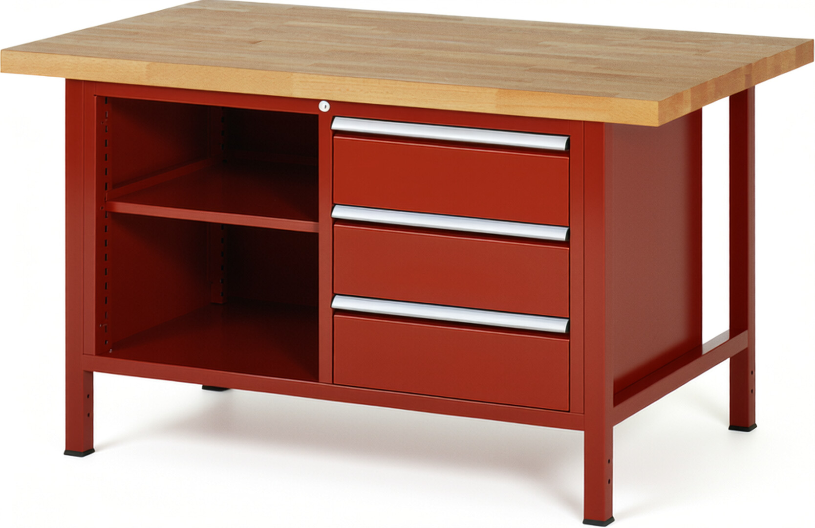 RAU Werkbank rot - Breite 150 cm - Tiefe 90 cm - Höhe 84 cm - Buche-Massiv Arbeitsplatte 40 mm