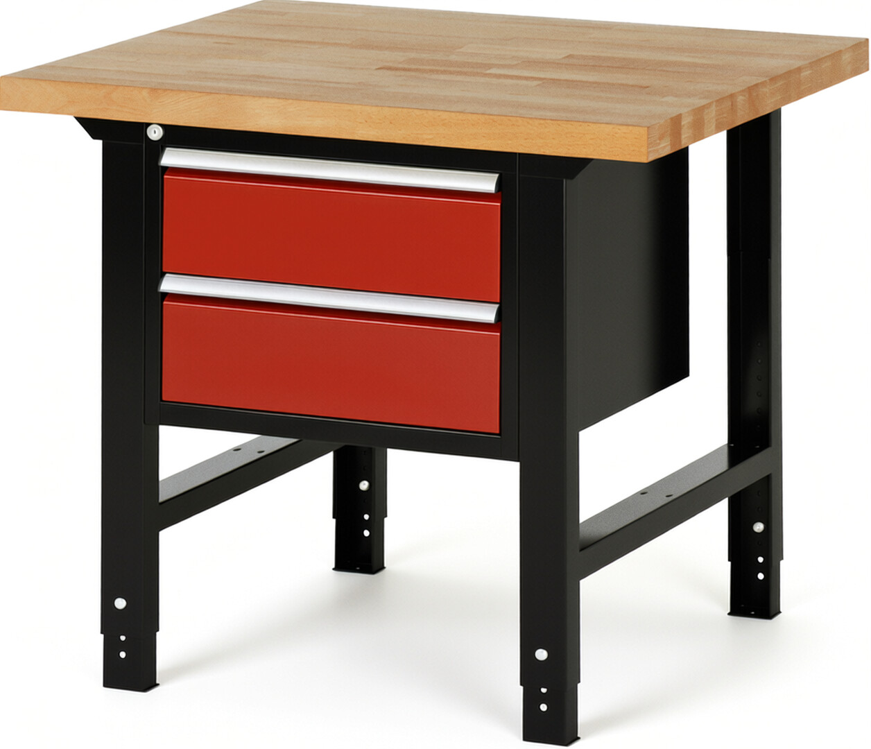 RAU Werkbank schwarz - rot - Breite 100 cm - Tiefe 90 cm - Höhe 114 cm - Buche-Massiv Arbeitsplatte 40 mm