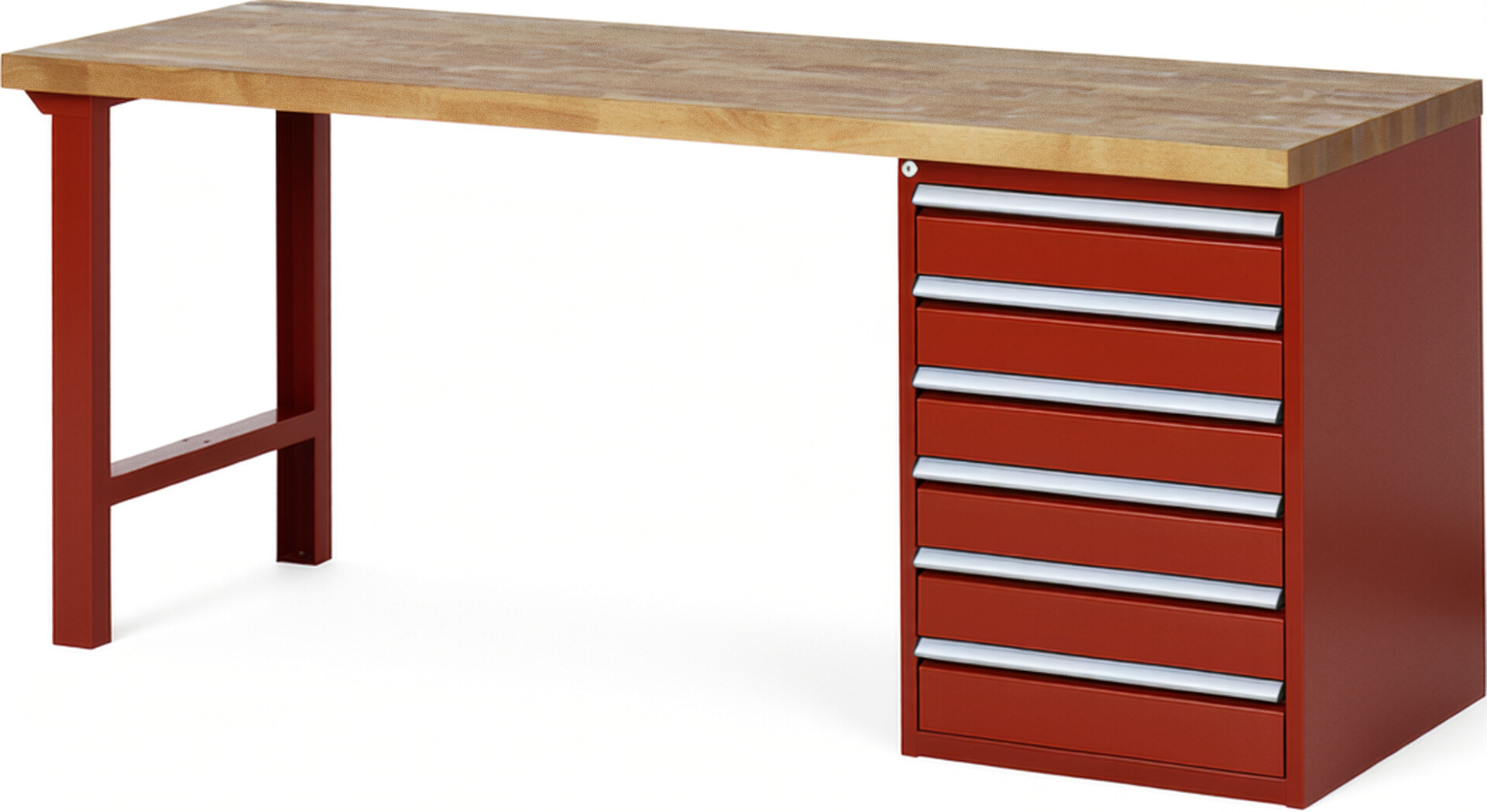 RAU Werkbank rot - Breite 200 cm - Tiefe 70 cm - Höhe 84 cm - Buche-Massiv Arbeitsplatte 40 mm