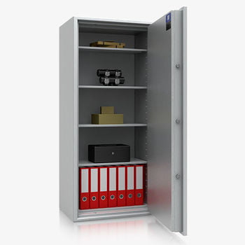 Dokumententresor, Geldschrank, Safe, VdS Klasse 1, 60 Minuten feuerfest, Türen 1-flügelig, 3 Fachböden, 1.507 x 704 x 471 mm (BxT), Farbe lichtgrau
