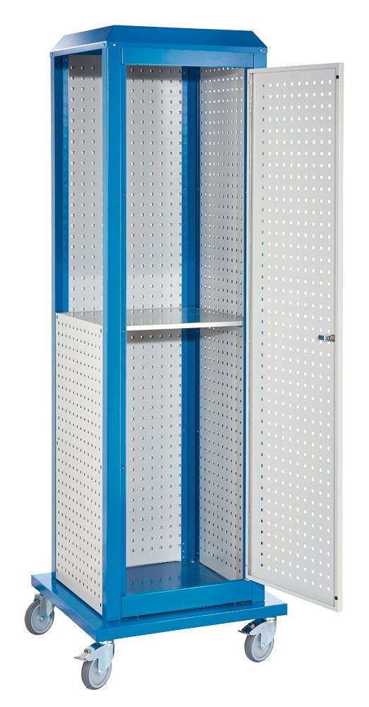 Tool-Tower, BxTxH 700x700x2015 mm, mobil, 5 Lochplatten, 1 Boden, 1 Tür, RAL 5010/7035