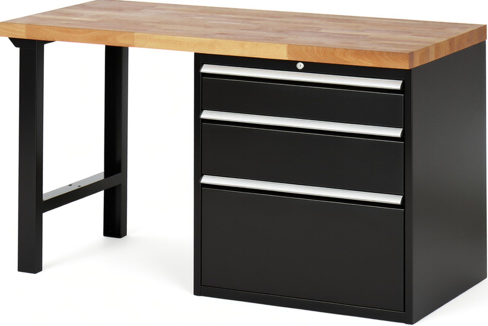 RAU Werkbank schwarz - Breite 150 cm - Tiefe 70 cm - Höhe 89 cm - Buche-Massiv Arbeitsplatte 40 mm