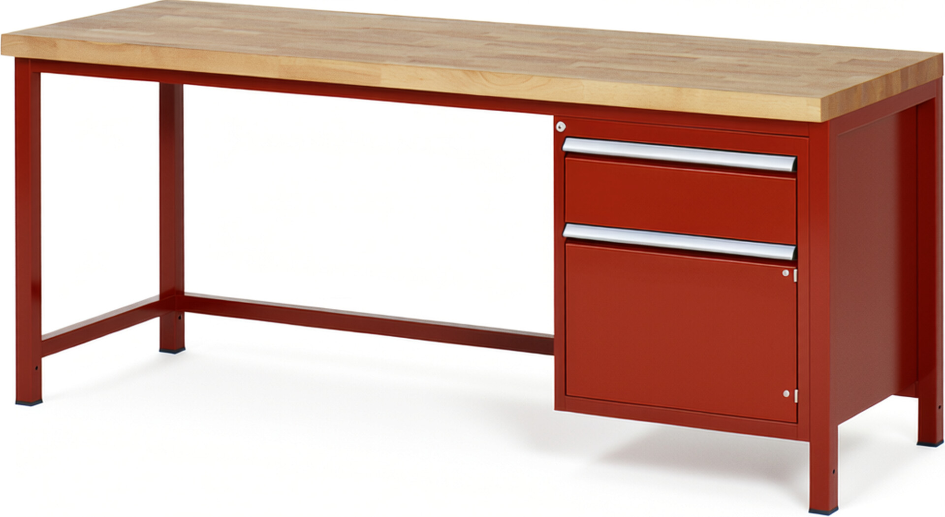 RAU Werkbank rot - Breite 200 cm - Tiefe 70 cm - Höhe 104 cm - Buche-Massiv Arbeitsplatte 40 mm