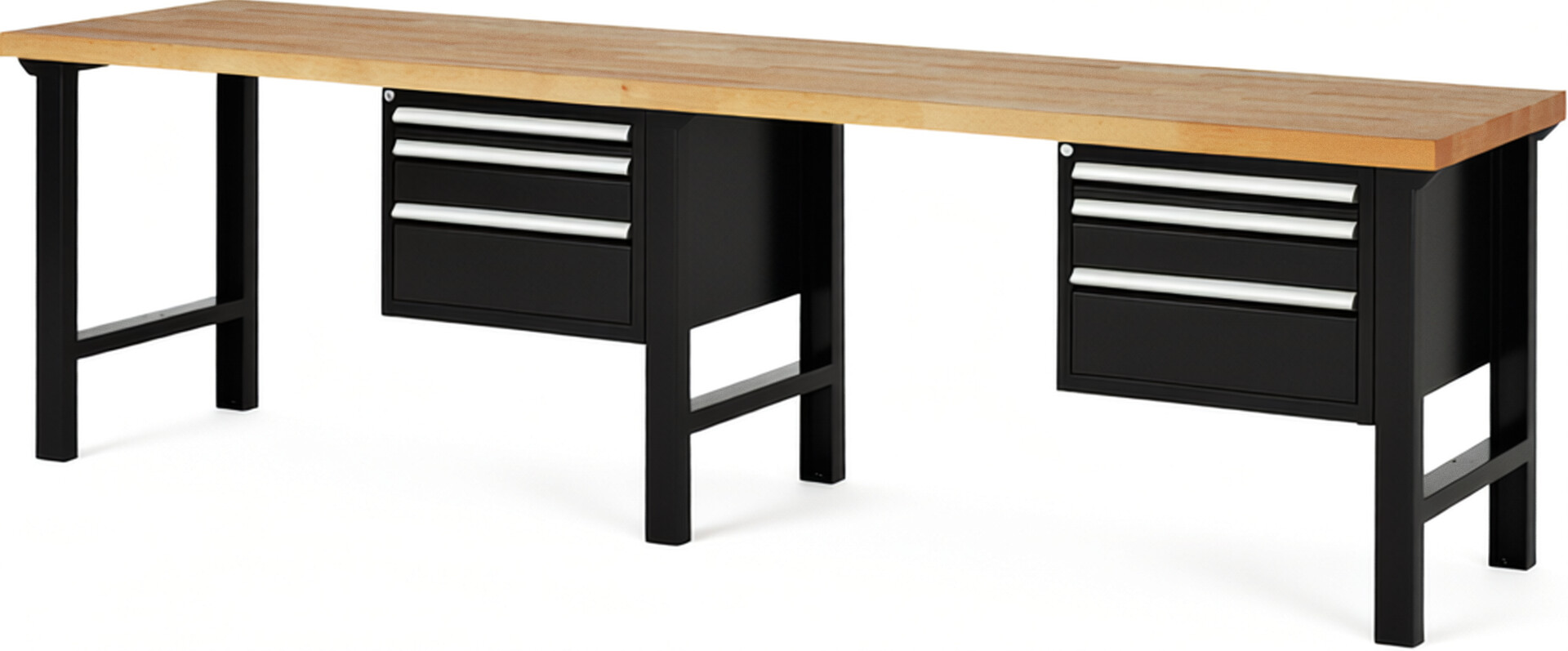 RAU Werkbank schwarz - Breite 300 cm - Tiefe 70 cm - Höhe 84 cm - Buche-Massiv Arbeitsplatte 40 mm