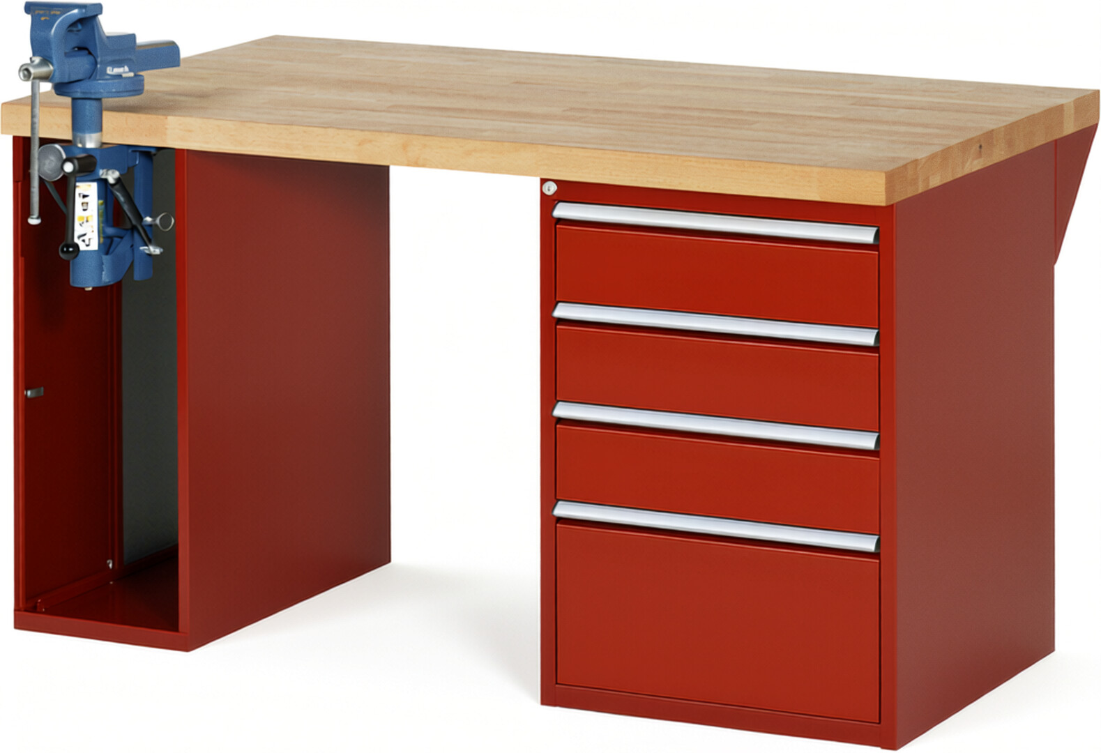 RAU Werkbank rot - Breite 150 cm - Tiefe 90 cm - Höhe 84 cm - Buche-Massiv Arbeitsplatte 40 mm