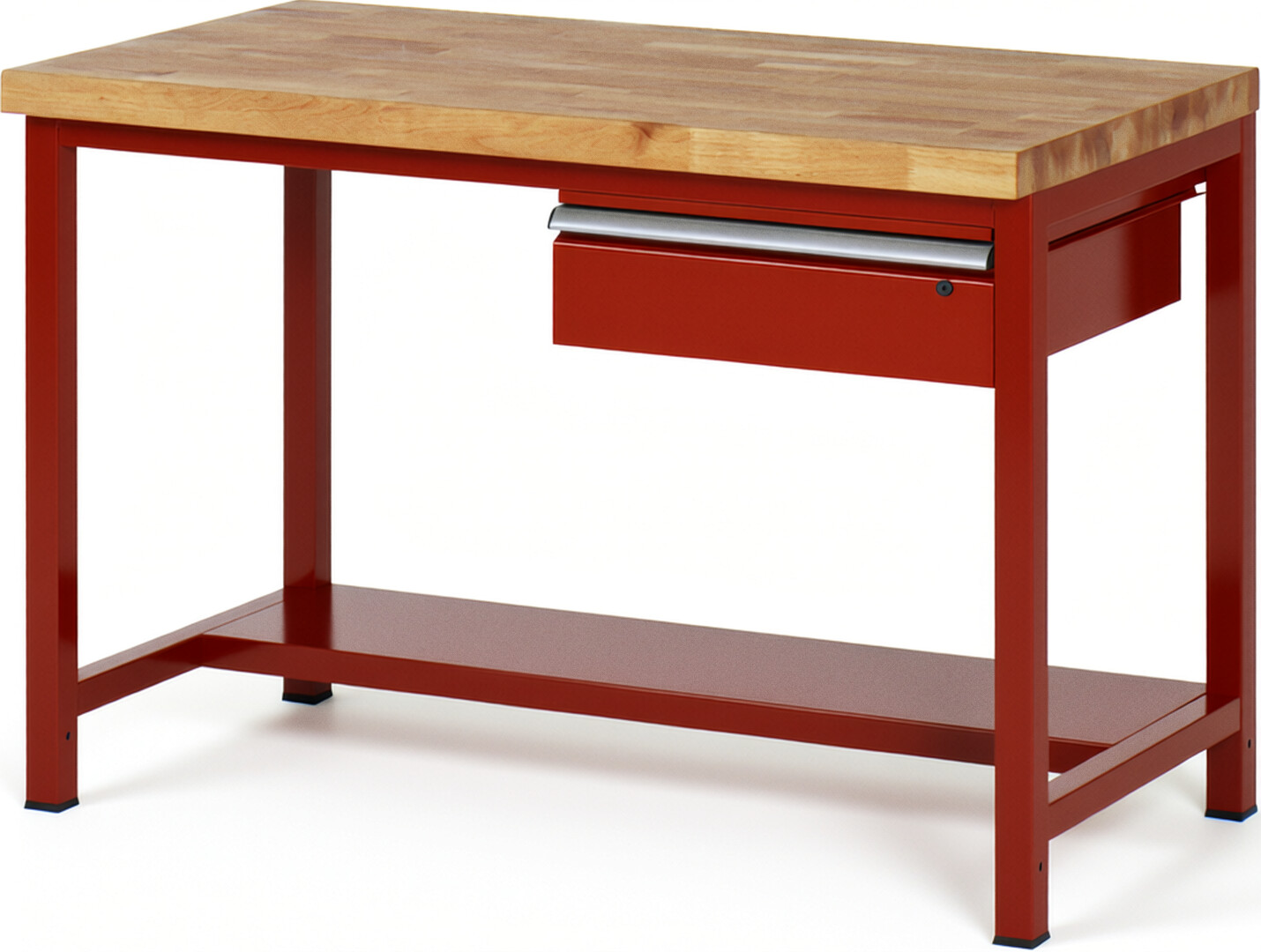 Werkbank Modell 8001 rot, BxTxH 1250x900x840 mm,  Buche-Massiv Arbeitsplatte 40 mm,  1 Schublade mit  Auszug 90 %