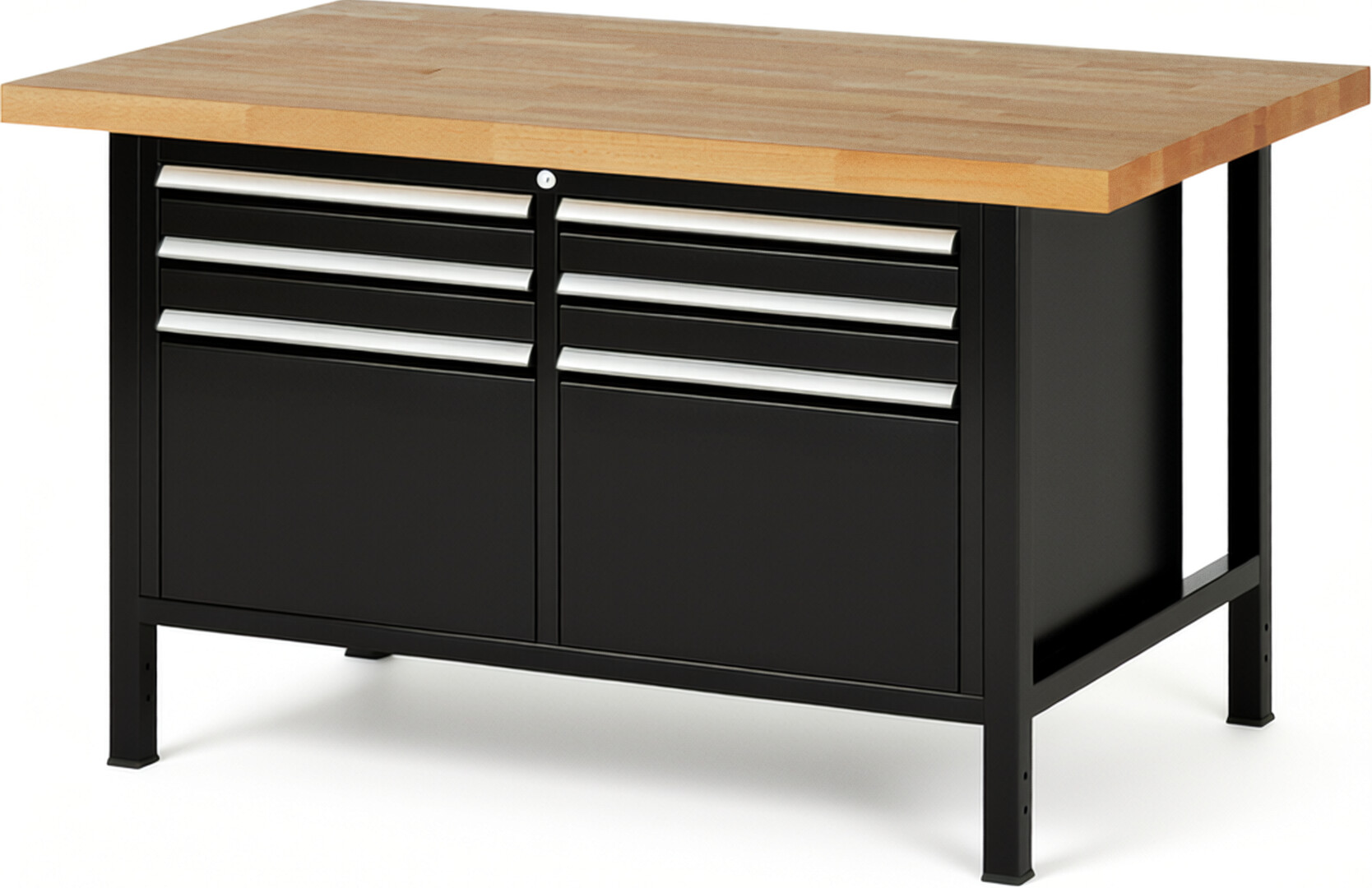 RAU Werkbank schwarz - Breite 150 cm - Tiefe 90 cm - Höhe 84 cm - Buche-Massiv Arbeitsplatte 40 mm