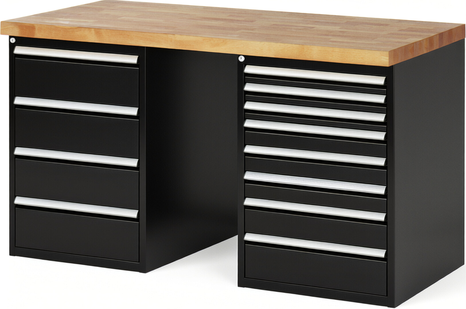 RAU Werkbank schwarz - Breite 150 cm - Tiefe 70 cm - Höhe 89 cm - Buche-Massiv Arbeitsplatte 40 mm