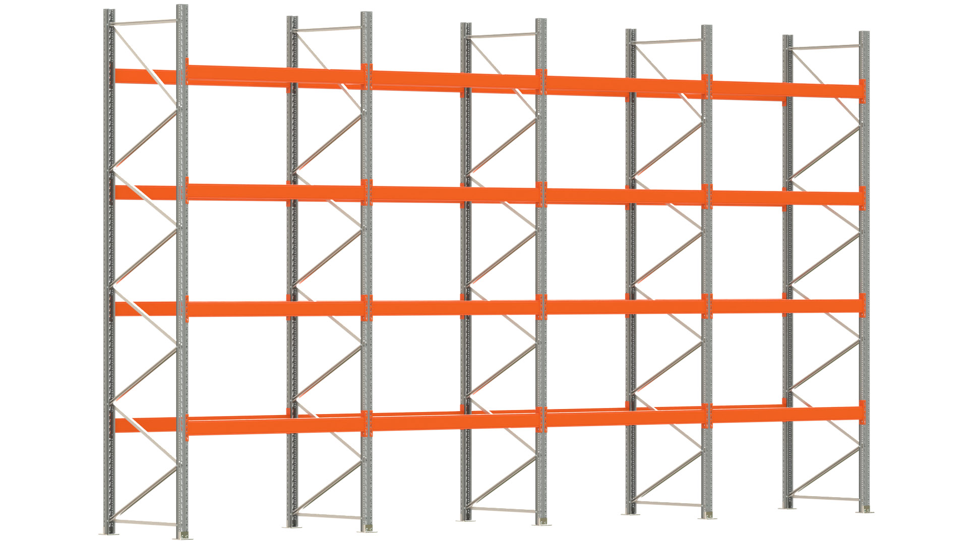 Palettenregal ARTUS - Breite 802,5 cm - Höhe 450 cm - Tiefe 110 cm - 4 Träger-Ebenen - max. Fachlast 3000 kg - 40 Palettenstellplätze