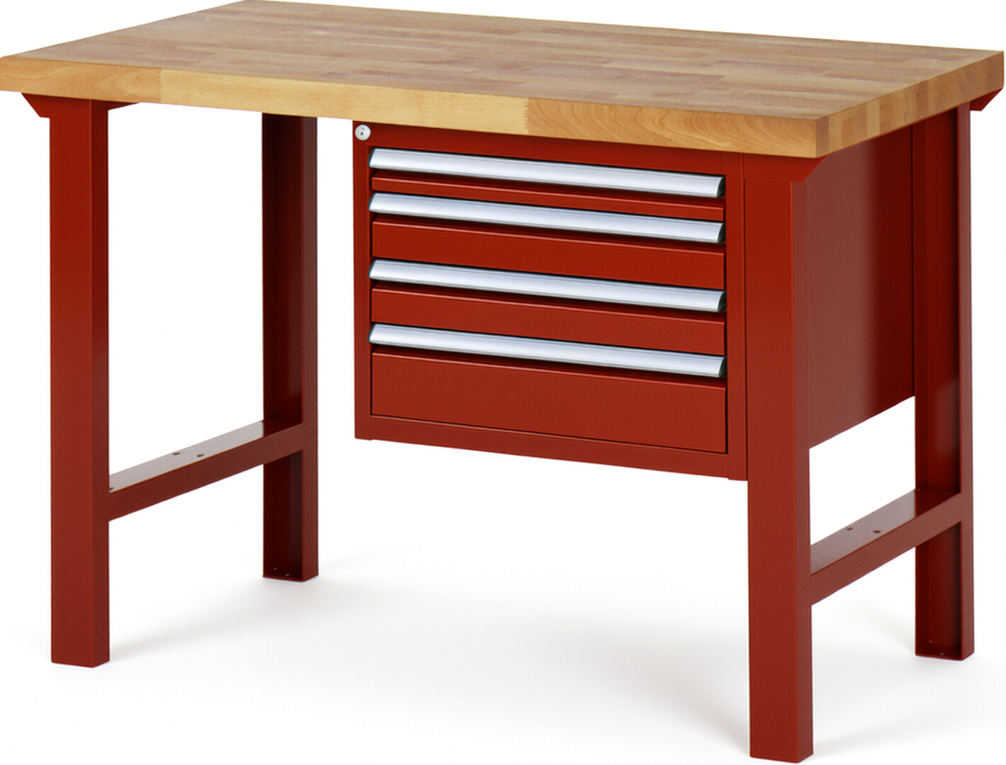 RAU Werkbank rot - Breite 125 cm - Tiefe 70 cm - Höhe 84 cm - Buche-Massiv Arbeitsplatte 40 mm