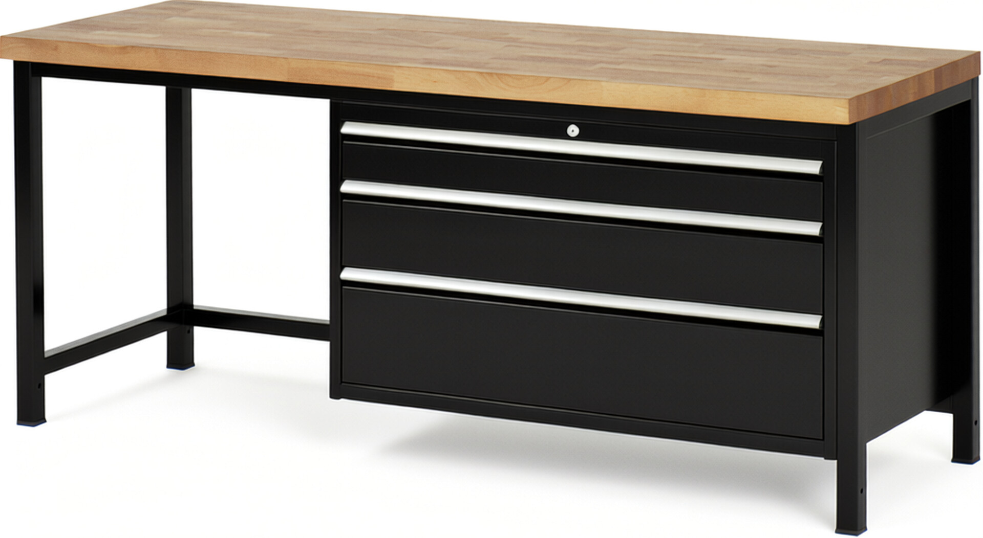 Werkbank Modell 8359 schwarz, BxTxH 2000x700x840-1040 mm,  Buche-Massiv Arbeitsplatte 40 mm,  3 Schubladen mit  Auszug 90 %
