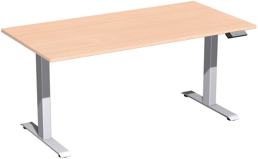 Schreibtisch, elektr. höhenverstellbar, BxTxH 1600x800x630-1280 mm, Melamin-Platte 25 mm, buche/silber