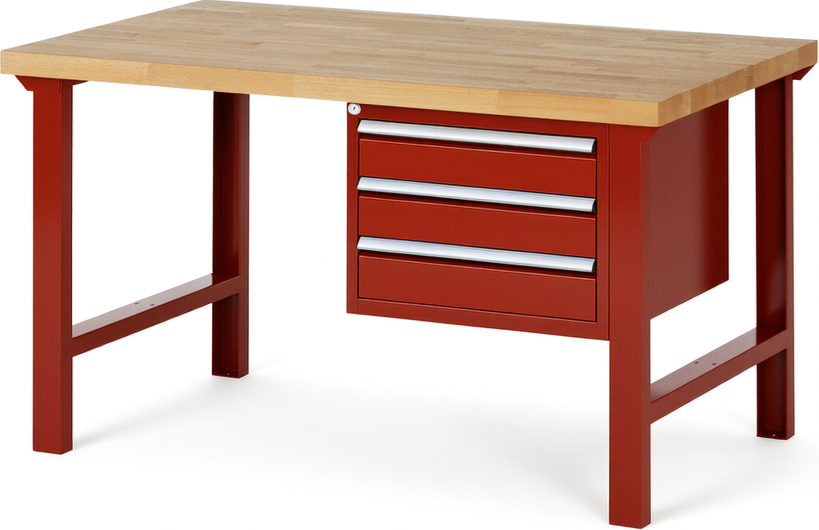 RAU Werkbank rot - Breite 150 cm - Tiefe 90 cm - Höhe 84 cm - Buche-Massiv Arbeitsplatte 40 mm