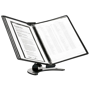 Sichttafel-Tischständer 3-D, 360 Grad drehbar, 5 DIN A4 PP-Tafeln, schwarz, Gewicht 2,2 kg