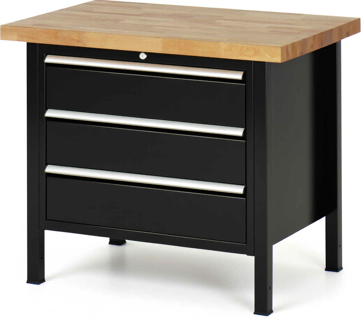 RAU Werkbank schwarz - Breite 100 cm - Tiefe 70 cm - Höhe 84 cm - Buche-Massiv Arbeitsplatte 40 mm