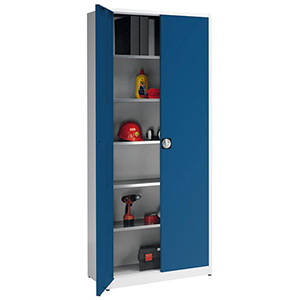 Flügeltürenschrank, Vollblechtüren, 5 verzinkte Böden, BxTxH 950x420x2200 mm, RAL 7035/5010