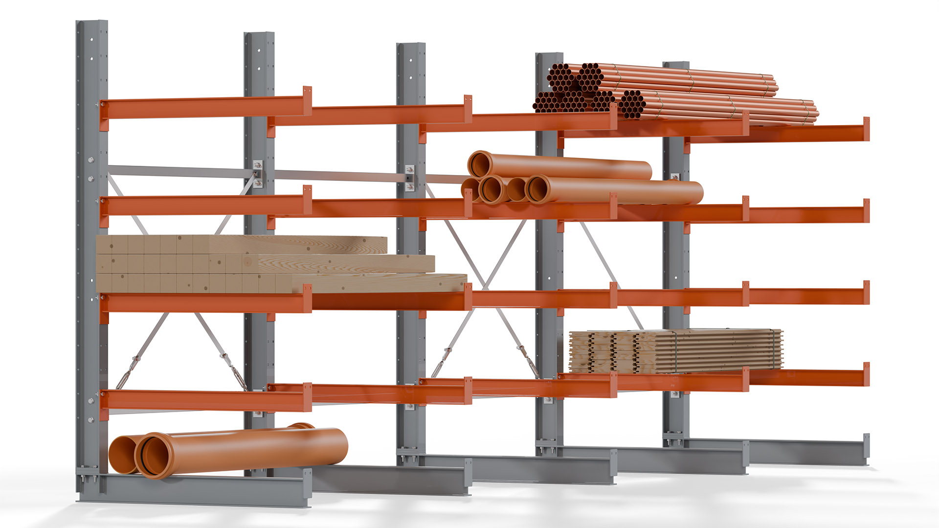 Kragarmregal KARL basic - lackiert - Breite: 512 cm - Höhe: 200 cm - Tiefe: 100 cm - Traglast je Kragarm: 450 kg - einseitig