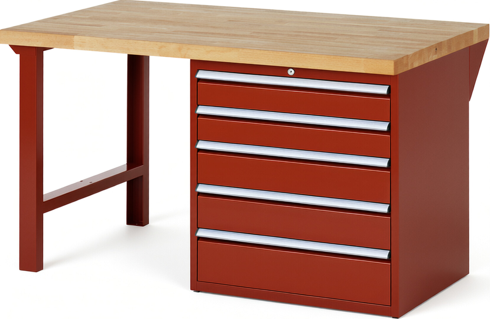 RAU Werkbank rot - Breite 150 cm - Tiefe 90 cm - Höhe 84 cm - Buche-Massiv Arbeitsplatte 40 mm