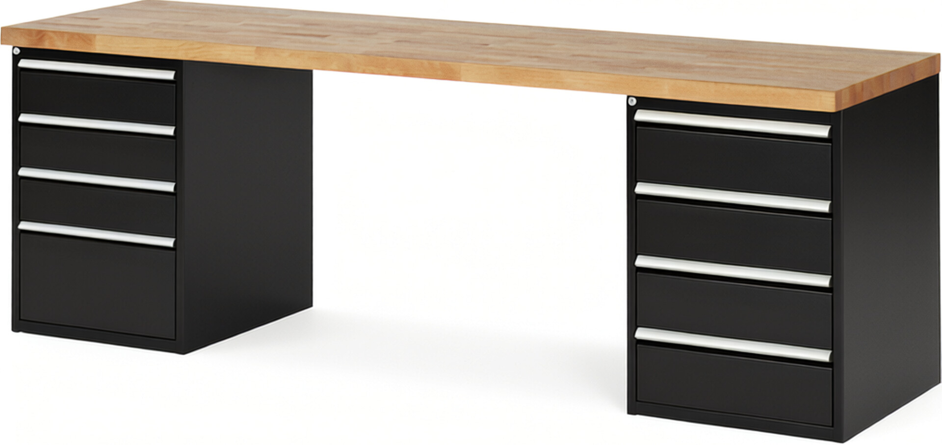 RAU Werkbank schwarz - Breite 250 cm - Tiefe 70 cm - Höhe 89 cm - Buche-Massiv Arbeitsplatte 40 mm