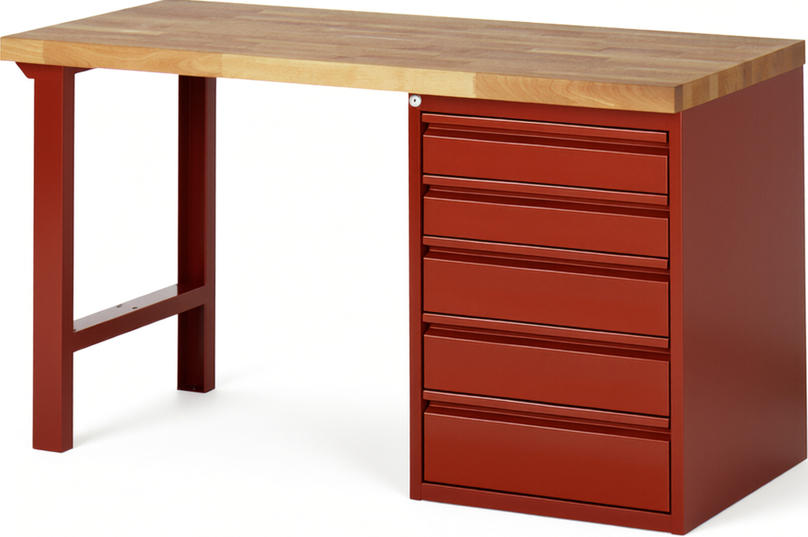 Werkbank rot, Breite 150 cm, Tiefe 70 cm, Höhe 84 cm, 5 Schublade(n), Platte: Buche-Massiv-Arbeitsplatte