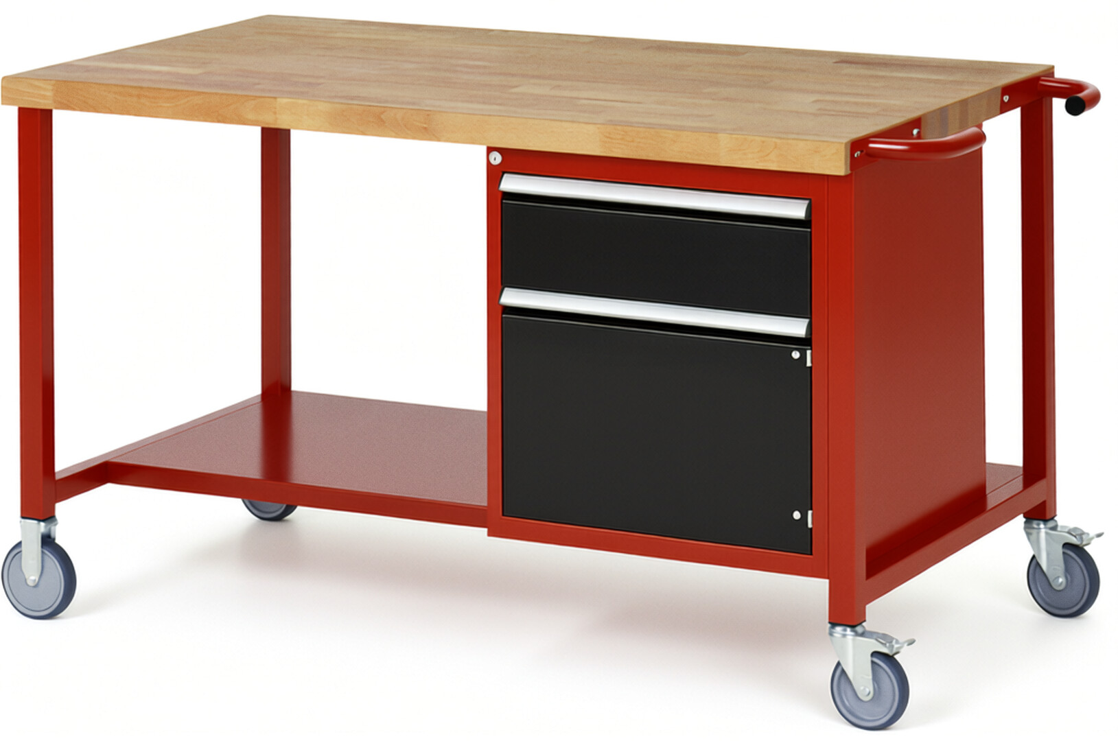 RAU Werkbank rot - schwarz - Breite 150 cm - Tiefe 90 cm - Höhe 88 cm - Buche-Massiv Arbeitsplatte 40 mm