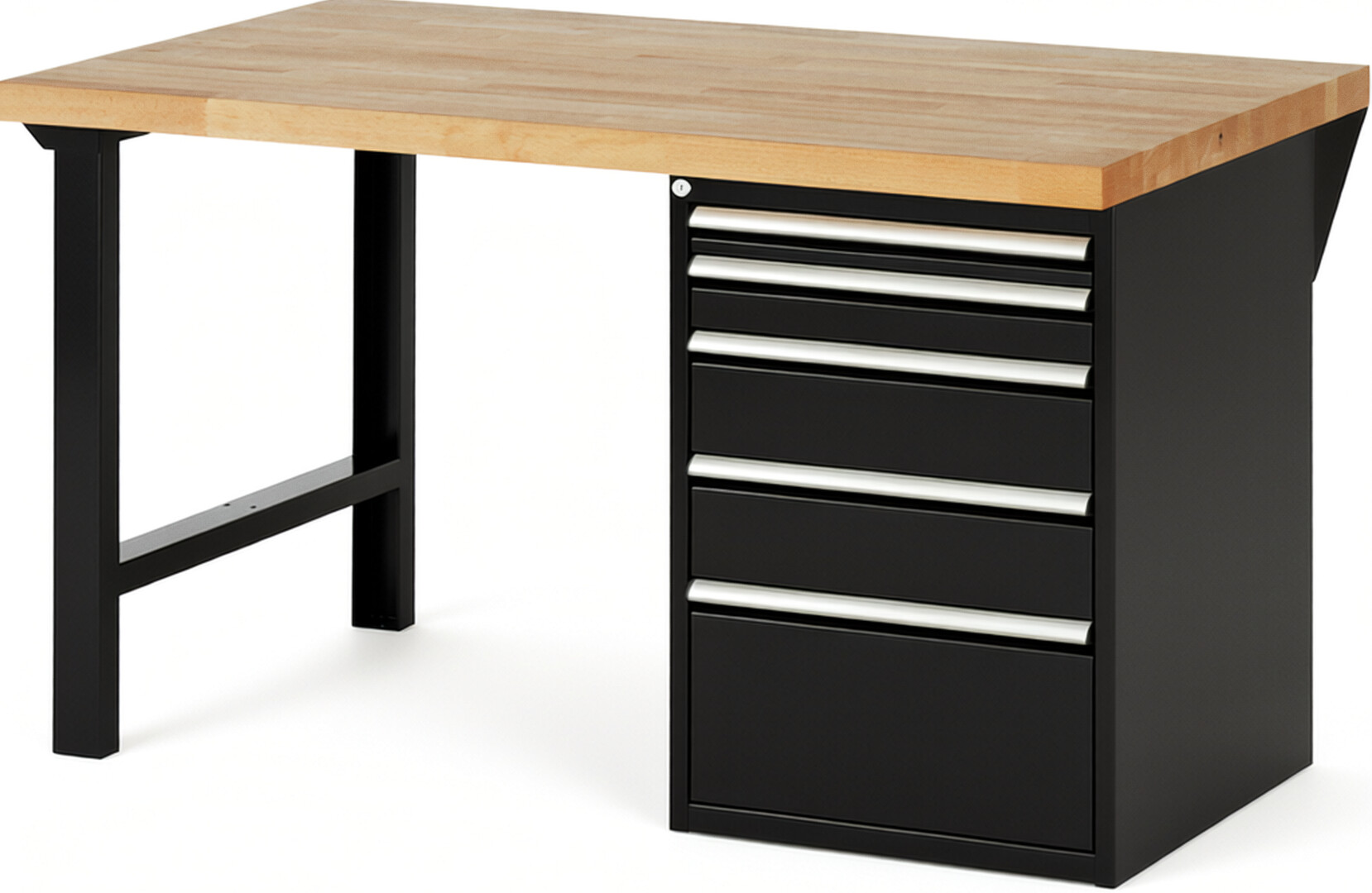 RAU Werkbank schwarz - Breite 150 cm - Tiefe 90 cm - Höhe 84 cm - Buche-Massiv Arbeitsplatte 40 mm