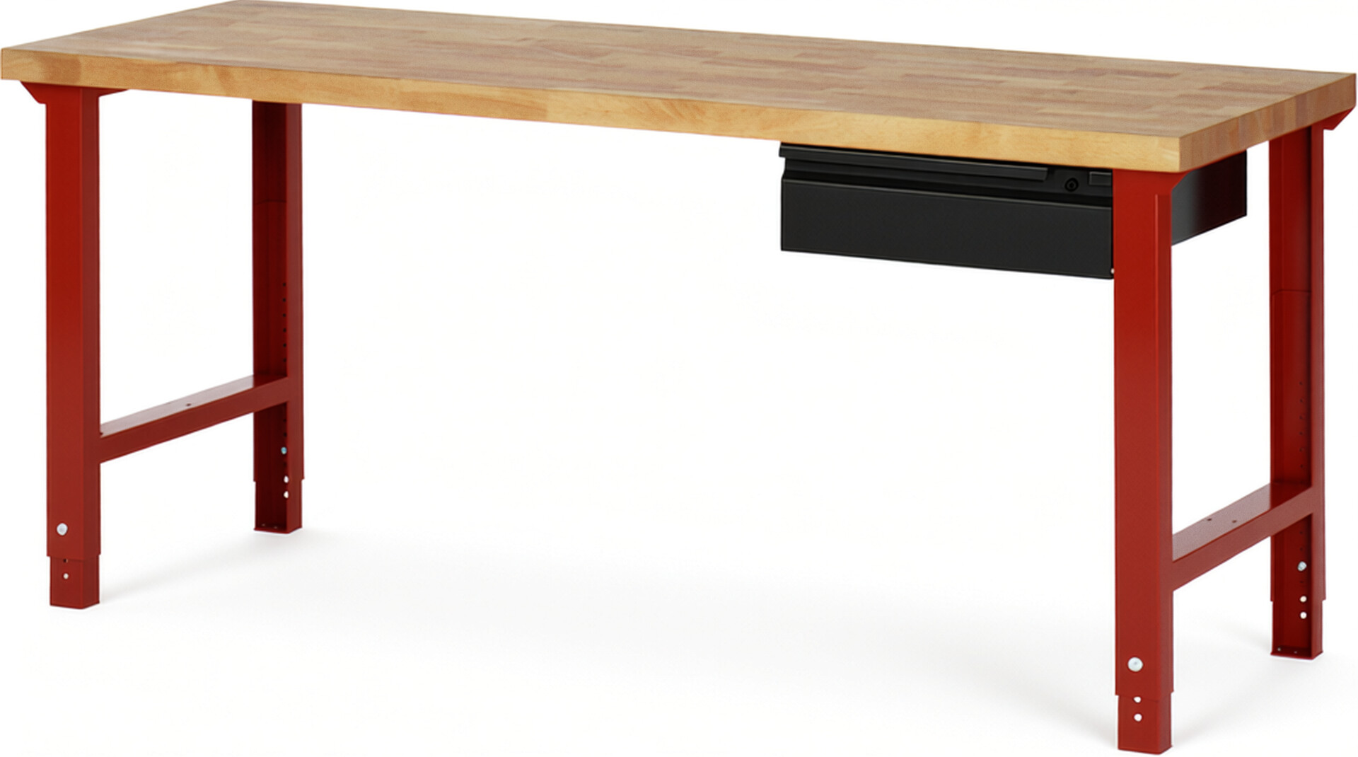 Werkbank rot - schwarz, BxTxH 2000x700x790-1140 mm, Platte Buche 40 mm 40 mm,  1 Hängeschublade 150 mm, RAL 3000/9011
