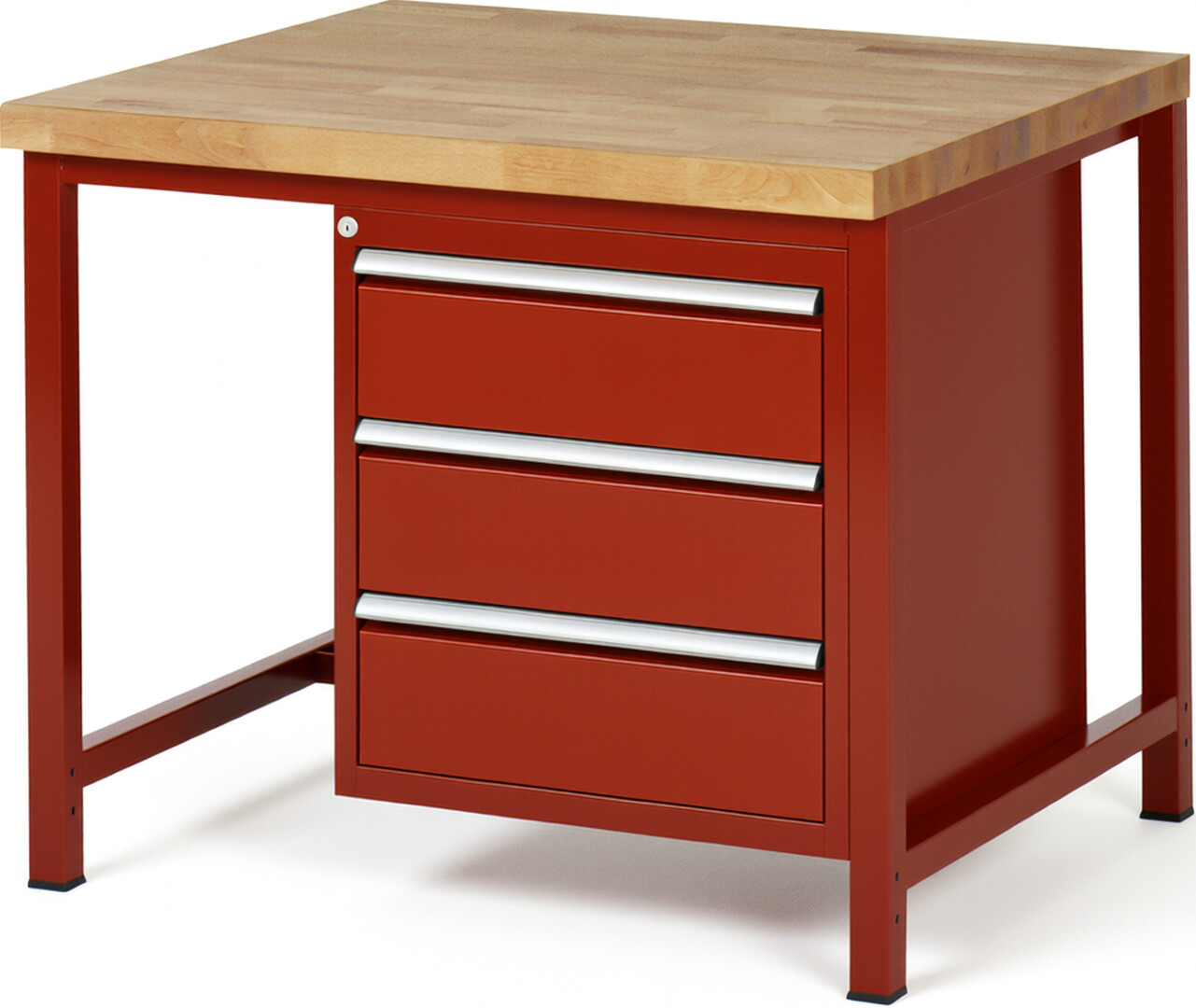 Werkbank Modell 8157 rot, BxTxH 1000x900x840-1040 mm,  Buche-Massiv Arbeitsplatte 40 mm,  3 Schubladen mit  Vollauszug 100 % und  SoftClosing