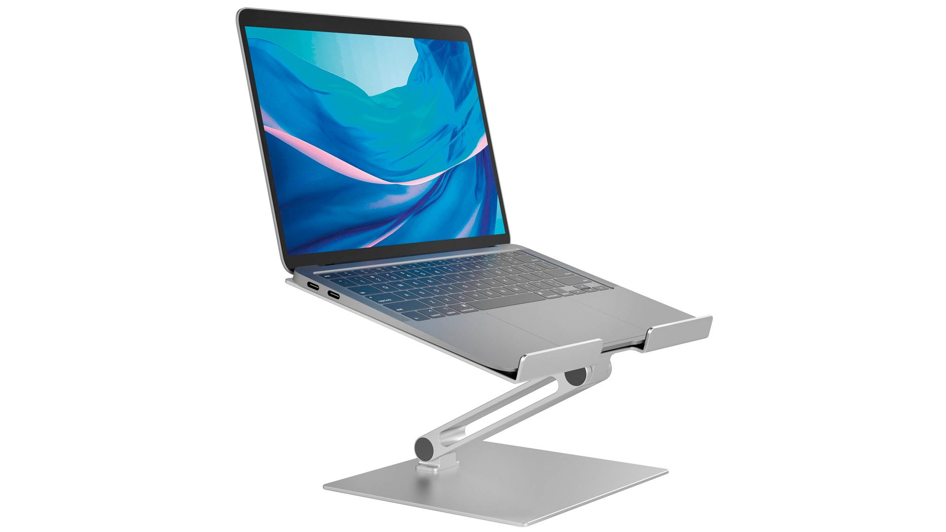 Laptop-Halter, Tischständer, für Laptop-Größen von 10 bis 17 Zoll, BxTxH 230x280x320 mm, metallic silber