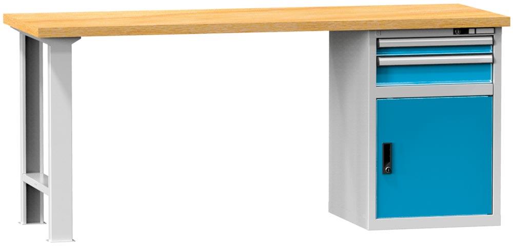 Werkbank, Breite 200 cm, Tiefe 70 cm, Höhe 88 cm, 2 Schublade(n), Platte: Buche-Riegel
