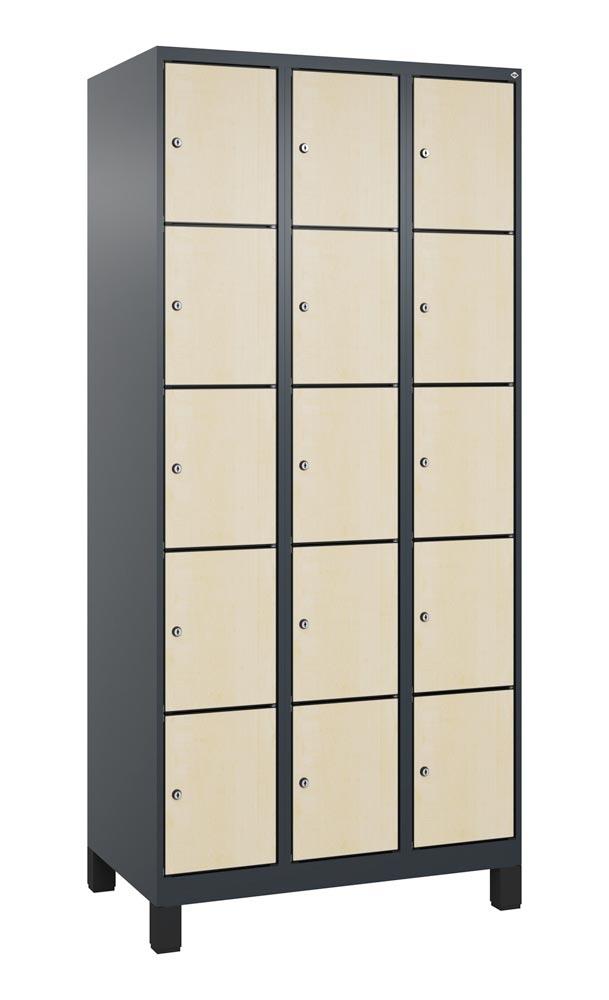 Fächerschrank mit MDF Türen, Breite 90 cm, Höhe 195 cm, Tiefe 50 cm, 15 Fächer