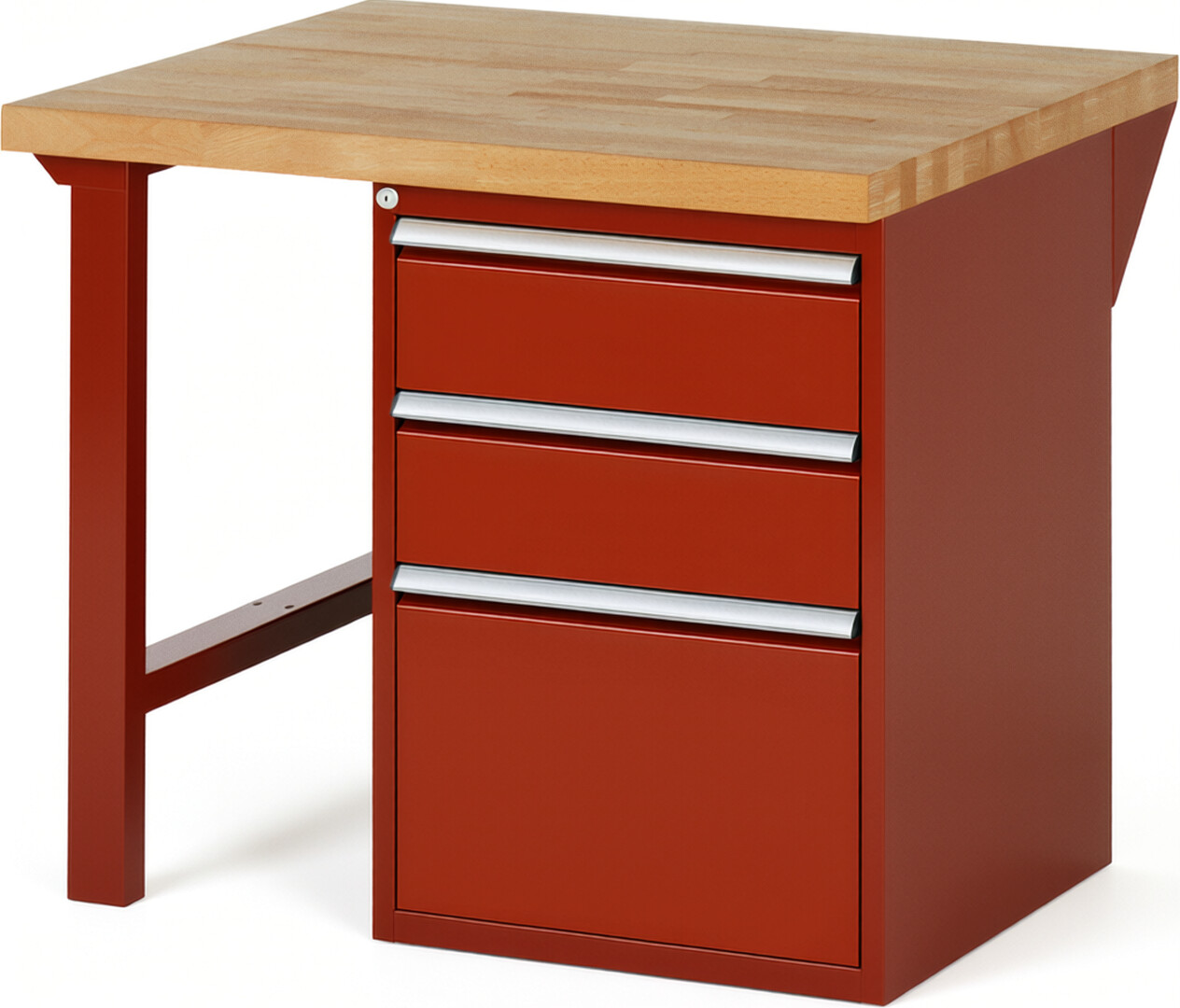 RAU Werkbank rot - Breite 100 cm - Tiefe 90 cm - Höhe 84 cm - Buche-Massiv Arbeitsplatte 40 mm