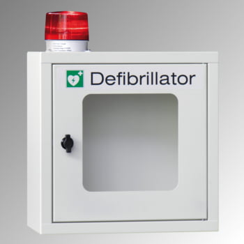 Defibrillatorenschrank mit akustischem Alarm - 400x400x220 mm (HxBxT) - Sichtfenster - feuerrot