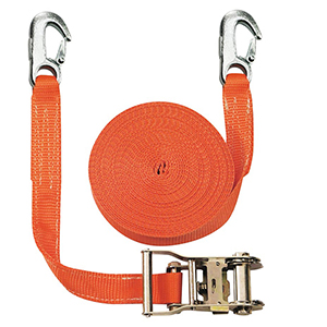 Zweiteiliger Zurrgurt, mit Karabinerhaken, 2000 daN zul. Zugkraft in der Umr., Gurtbr. 35 mm, Länge 4 m, Farbe orange, 2 Streifen, VE 2 Stück